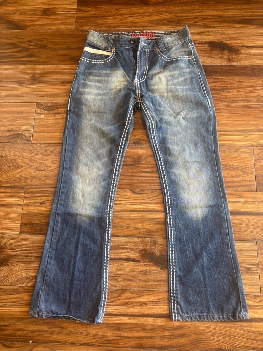 Men's Blue Bootcut Jeans with Contrast Stitching